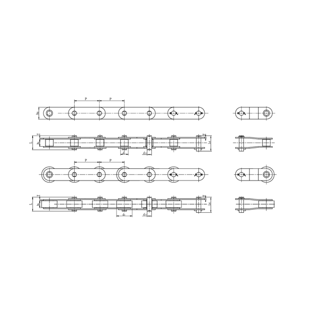 Nerezové dopravníkové reťaze s dvojitým rozstupom