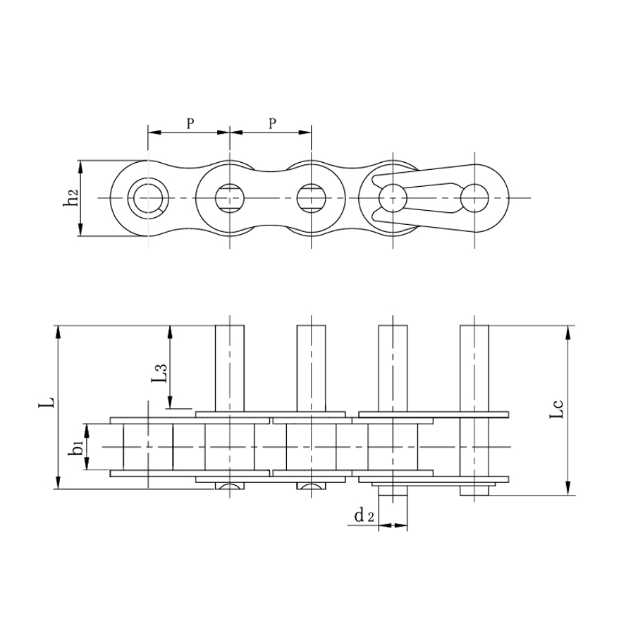 Predĺžené čapy dopravníkových reťazí s krátkym rozstupom