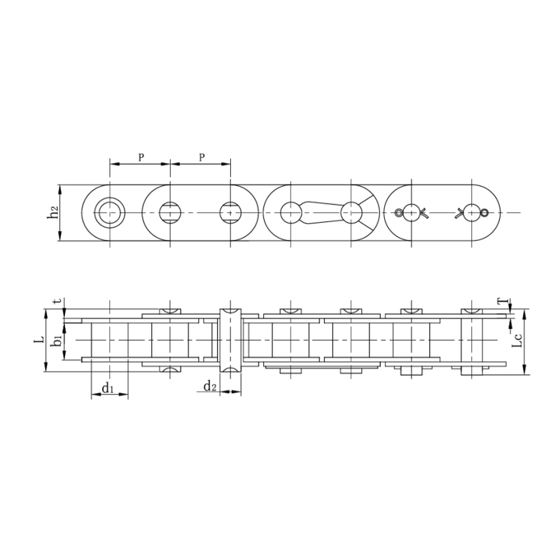 Valčekové reťaze s rovnou bočnou doskou (séria B)