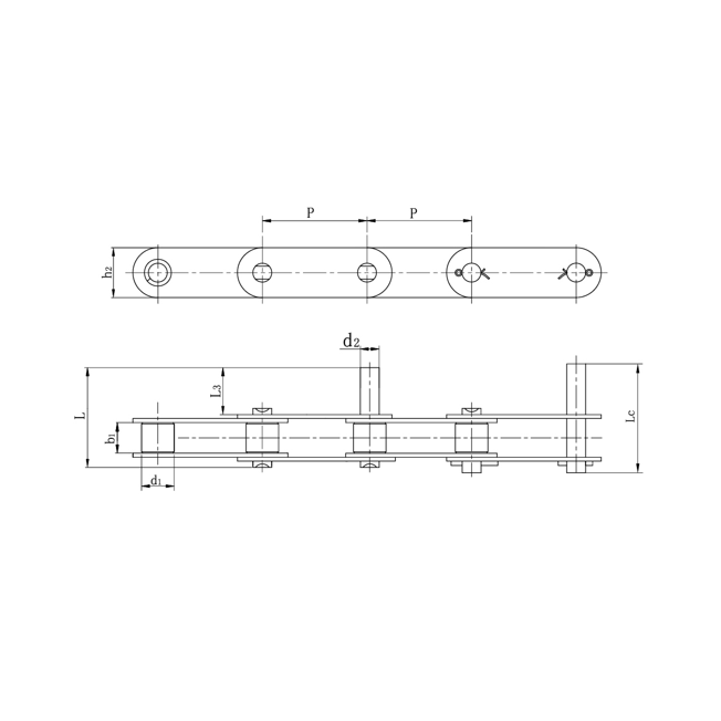 Nerezové dopravníkové reťaze s dvojitým rozstupom s predĺženými čapmi